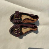 Chloe Gold Buckle Brown Pebble Leather Flats - Size 37