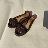 Chloe Gold Buckle Brown Pebble Leather Flats - Size 37