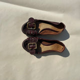 Chloe Gold Buckle Brown Pebble Leather Flats - Size 37